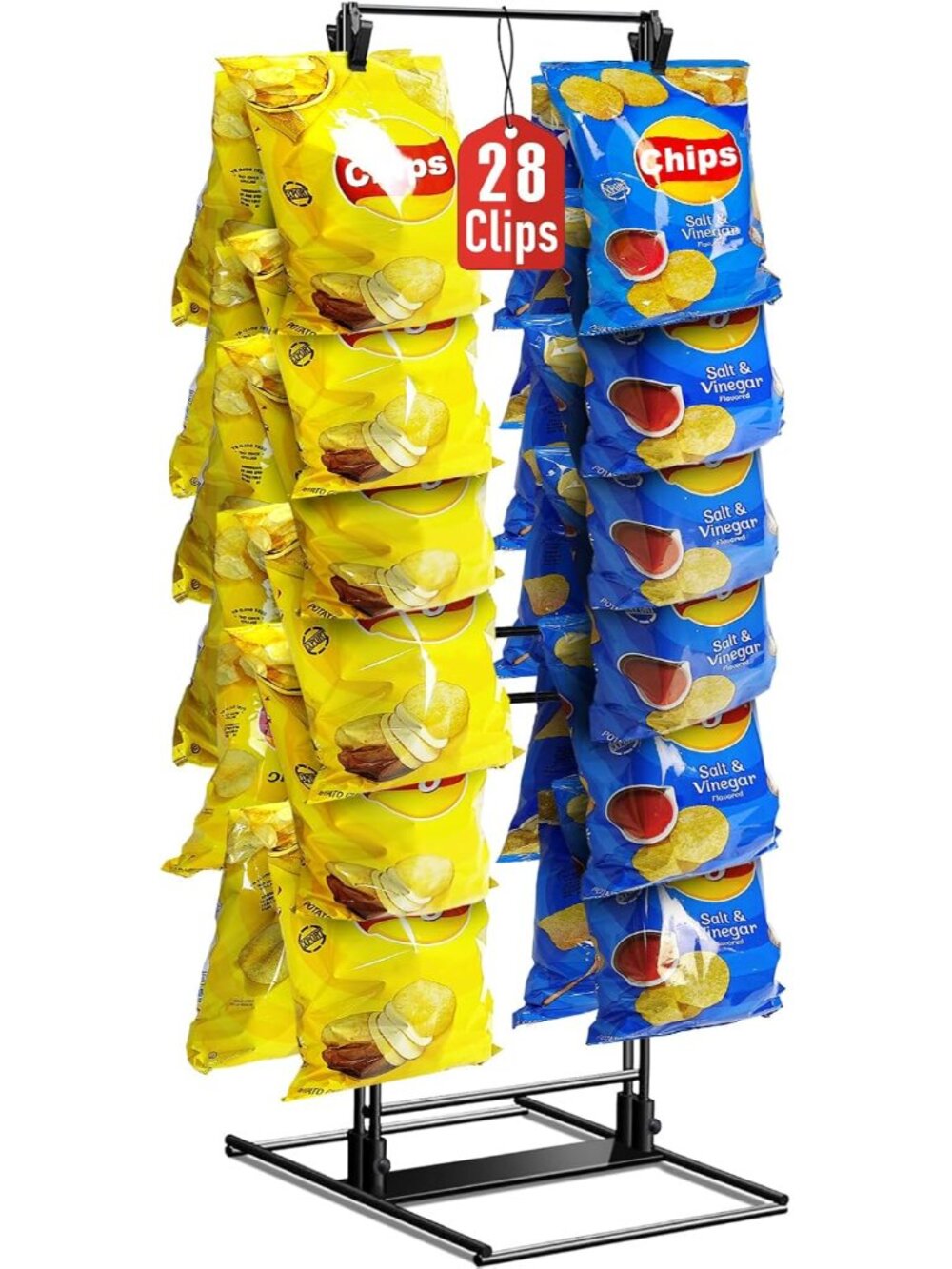Chip Rack Display Stand, Potato Chip Rack Bag Holder with 28 Clips
